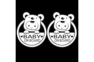 Jagowa 2 Pcs Baby On Board Sticker Removable Baby Kids Safety Car Signs Reflective Car Sticker Cute Cartoon on Car Sticker Window Safety Decal (White)