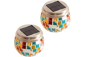 Garden Mile 2 Pack Mosaic Glass Jar With Multi-coloured LED Solar Garden Lights Day Night Auto Sensor Outdoor Lights Patio Lights Glass Ball Ornaments For Patio