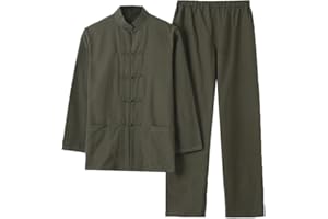 ZHOUXIAO Chinois Traditionnel Manches Longues Tang Costume Kung Fu Uniforme Chemise pour Hommes Kung Fu Veste Pantalon, Coton Pur Tai Chi Uniforme, Hanfu Kung Fu Wing Chun Ch