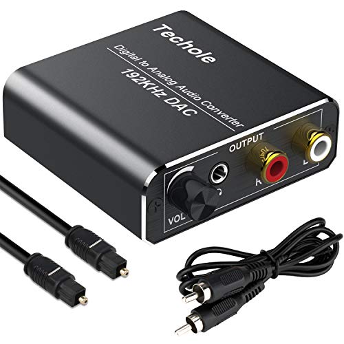 DAC Konverter mit Lautstärkeregler Techole DA Wandler Aluminium 192KHz Audio Konverter Digital SPDIF Toslink zu Analog Stereo mit Optischem Kabel, R/L 3.5mm Jack, für PS3, PS4, Xbox, HD TV, Apple TV