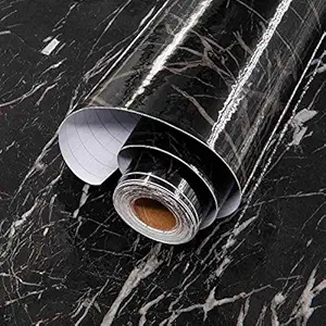 UCRAVO Kitchen Oil Proof Waterproof Sticker Self Adhesive Back-Splash Wallpaper Stickers/ Aluminum Foil Wall Sticker for Kitchen Wall Cabinet Countertop Drawer Liner (Black Marble)