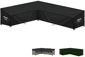 LAMUNI L-Shape Garden Furniture Covers Waterproof 420D Oxford Fabric L-Shaped Lounge Sofa Cover, Rattan Corner Sofa Covers, Outdoor Garden Furniture Sofa Cover with Air Vent, 210x260x87x80/60cm