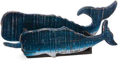 Skalny Rectangle Blue Wood Whale Pot Holder, 22.5" x 4.75" x 9.5"