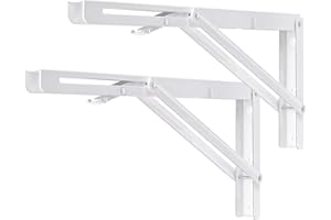 Folding Shelf Bracket 40cm,YUMORE Heavy Duty Collapsible Brackets Shelf Support Max Load 330lb Wall Mounted Floating Table Triangle Supporter DIY L Bracket Space Saving, White Painting, Pack of 2