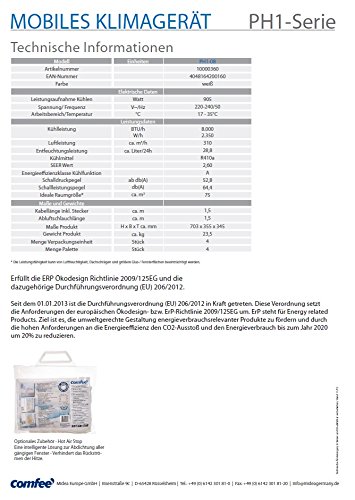 Comfee mobiles Klimagerät PH1-08, 8.000 BTU/h, Raumgröße bis 30 m², 3 Jahre Garantie - 3