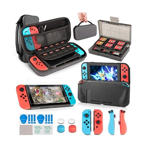 innoAura 11 en 1 Kit accesorios para NS Switch, con funda de transporte, Estuche De Juegos, funda de TPU, fundas para…