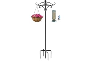 ACEMOOW Double Shepherds Hooks for Garden Lights, Metal Heavy Duty Shepherds Crook with 5 Prongs Base Outdoor Hooks Pole for Hanging Lanterns, Plant Flower Baskets, Bird Feeder Nests, Solar Lights 2M