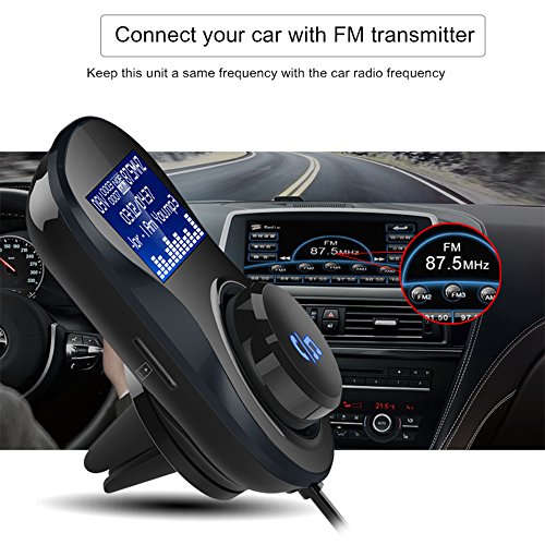 Trasmettitore FM Bluetooth 4.1, Caricabatteria da Auto con 2 Porte USB e Cavo 120cm, Bluetooth Radio Adattatore da Auto Kit, Chiamate Vivavoce, Supporta Carta TF, Caricatore USB per Smartphone, GPS, Lettori iPod, Altri Dispositivi Bluetooth