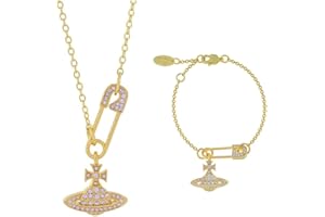 RPAEOY Saturn Pin Schmuckset für Damen und Mädchen Strass Edelstahl Zirkonia Anhänger Halskette Armband Set Schmuck Set Brautschmuck