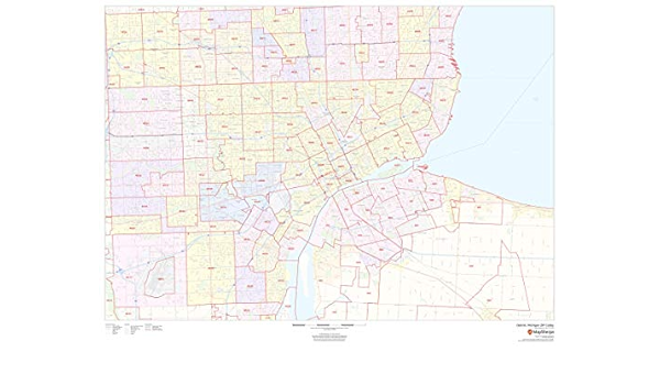 Metro Detroit Zip Code Map Detroit, Michigan Zip Codes - 48" X 36" Paper Wall Map : Amazon.co.uk:  Stationery & Office Supplies