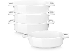 LOVECASA Set de 4 Teglie da Forno, Stampo per Torte Teglia da Forno in Porcellana Torta per Pane Lasagna Pizza 16CM, Ovale, Capacità: 200ml