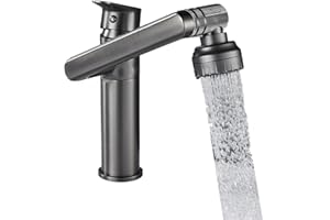 YANGHX Bathroom Sink Tap Mixer, Vessel Sink Faucet Set, Kitchen Bathroom Faucet Single Handle Hot and Cold Water Faucet Hose G1/2'' Female Thread for Basin Cabinet Gray