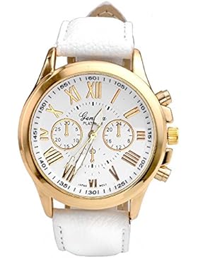 JSDDE Uhren,Elegant Damen Candy Römisch Ziffern Chronograph Armbanduhr,Kunstleder Band Analog Qaurzuhr(Weiss)