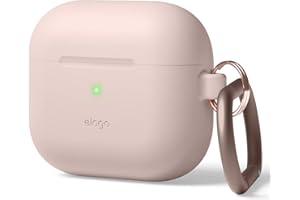 elago Silicone Case with Carabiner Compatible with AirPods 3 - Premium Silicone, Wireless Charging Available, Shockproof Protection (Sandy Pink)