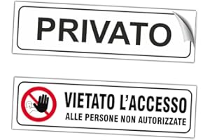 EVM "VIETATO L'ACCESSO + PRIVATO" Eticchetta Segnaletica Targhetta in PVC Morbido Adesivo impermeabile Porte Locali Ufficcio 21x6cm 2pz