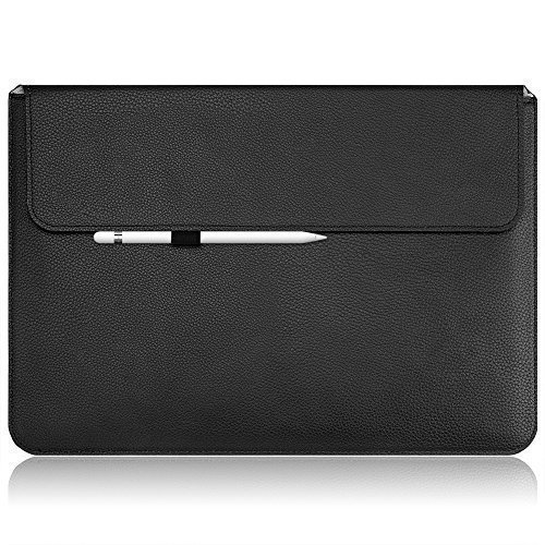 MacBook Pro Schutzhülle Sleeve, omoton dünnsten und leichtesten PU Geldbörse Leder Sleeve für Apple MacBook Pro (38,1 cm, 2016), integriertem in Innen Halterung für Apple Bleistift und Dokument Tasche, Schwarz