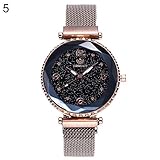 good01 Exquisite Damen-Armbanduhr, modisch, magnetische Schnalle, Netzband, rund, Quarz-Armbanduhr, Geschenk, Rose Gold