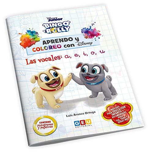 Aprendo y coloreo con Disney: Bingo y Rolly | Cuaderno para Colorear con divertidas actividades | Aprendo Vocales A, e, i, o, u | Educación Infantil (Niños de 3 a 5 años)