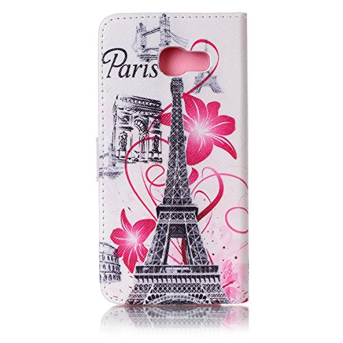 Galaxy A5 2017 Hülle,Samsung Galaxy A5 2017 Handyhülle Brieftasche,Retro Paris Turm Blumen Muster Leder Schutzhülle Case Etui im Bookstyle Weiche Inner Magnetverschluss Protektiv Flip Hülle Tasche Wallet Telefon-Kasten Case Cover mit[Ständerfunktion] und [Kartenfächer]für Samsung Galaxy A5 2017+1xSchwarz Glitzer Bling Eingabestift-Paris Turm Blumen - 3