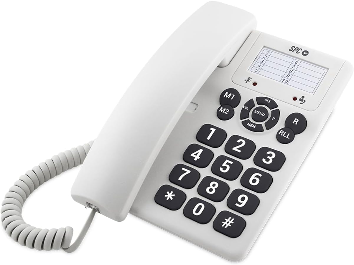 SPC Original – Teléfono Fijo sobremesa o Pared, con Teclas Grandes y fácil de Usar, 3 memorias directas, Volumen de Timbre Extra Alto, función de rellamada, Color Blanco