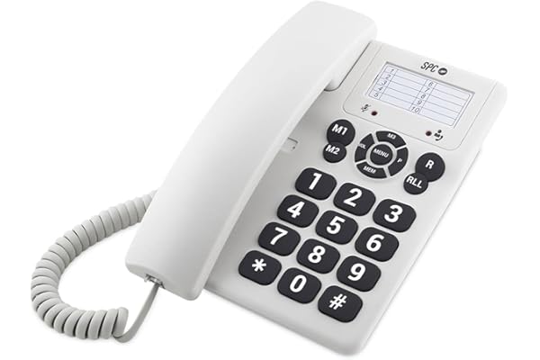 SPC Original – Téléphone filaire de bureau ou mural, avec de grandes touches et facile à utiliser, 3 mémoires directes, volume de sonnerie extra élevé, fonction de recomposition - Blanc