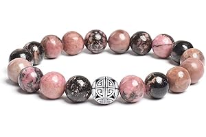 MetJakt Naturelles 8mm Pierres Bracelet précieuses de avec Cristal Bangle en perles avec pendentif en Argent Sterling 925 Pendentif Double Bonheur