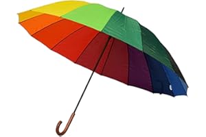 Paraguas Largo XXL para Dos Personas – Arco en Cielo – Happy Rain – Paraguas Largo con caña, 130 cm de diámetro, Muy Resistente, 16 Varillas, Multicolor