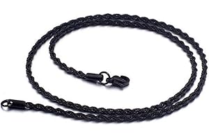 BlackAmazement Collana in acciaio inox 316L, catena intrecciata, rotonda, spessore 2 mm, 3 mm, 4 mm, lunghezza catena 45 cm, 50 cm, 55 cm, 60 cm, nero, argento, oro rosa, uomo e donna