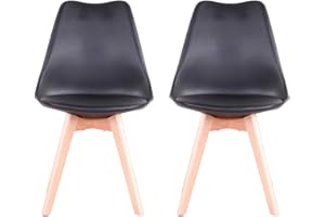 GrandCA HOME Lot de 2 Chaises de Salle à Manger Scandinaves avec Assise Rembourrée et Pieds en Bois en Métal, Chaises de Cuisine pour Chambre, Salon, Noir