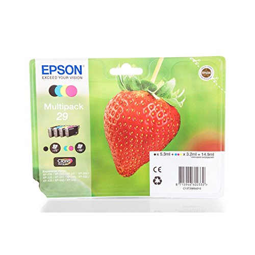 1x Original Epson Multipack C13T29864010 T2986 T 2986 für Epson Expression Home XP 335 – BK, Cy, Ma, Ye – Füllmenge: BK ca. 5,3ml / Farben ca. 3,2ml - 2