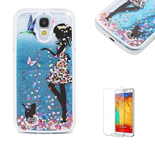 Für Samsung Galaxy S4 Hülle,Für Samsung Galaxy S4 Flüssigkeit Handyhülle,Funyye Luxus Luxuriös [Bunten Muster] Liebe Herzen Star Fließt Treibsand Durchsichtige Handytasche Glänzend Glitzer Diamond Diamant Fließen Flüssig Flüssigkeit Handyhülle Handy Hülle Case Tasche Crystal Case Durchsichtig Schutzhülle Etui Bumper Für Samsung Galaxy S4 + 1 x Frei Displayschutzfolie - Blau Glitter,Rock Mädchen