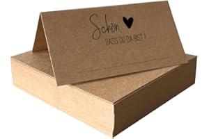 ‎PUK KRÄMMER GMBH Tischkarten "Schön, dass du da bist" Kraftpapier braun mit Herz | 25, 50, 100 Stück | selbst beschriften | Namensschilder, Platzkarten | für Hochzeit, Geburtstag uvm (50)