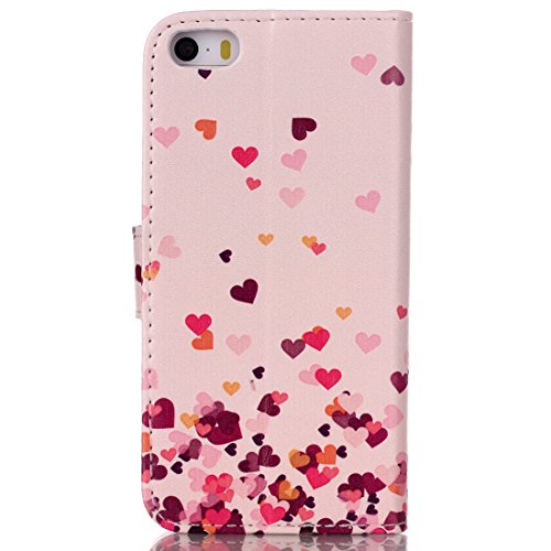 CaseHome iPhone 6/6S 4.7 Inch Hülle,Schutzhülle Tasche Leder Mit Kartenfach Magnetverschluss Standfunktion Slim-Schutzhülle Folio Schalen Fall Mit Karten-/Geldscheinfach Für Apple iPhone 6/6S-Rosa Liebes Herz - 3