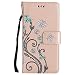 Produktbild LG G5 Hülle, Chreey Prägung [Glitzer Schmetterling] Leder Wallet Tasche Stoßfest Flip Case Hochwertig Handy Etui Elegant Cover [Golden] + Ständer Kartenfächer