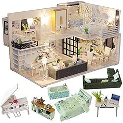 CUTEBEE Miniature avec des Meubles de Maison de poupée, kit DIY Dollhouse en Bois Ainsi Que la poussière et Le Mouvement de la Musique, 1:24 Salle créative pour l'idée Cadeau Saint Valentin