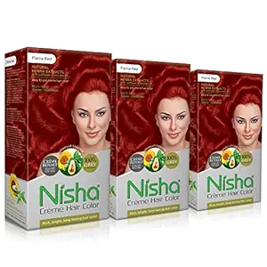 Nisha Flame Red Creme Hair Color For Men and Women Fashion Shade Hair Color With 100% Grey Coverage With Henna Extracts Pack of 3