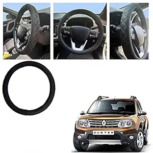 Auto Pearl Leather Auto Car Steering Wheel Cover Medium Size, Breathable, Anti Slip | Odourless | Stitchable - SBC123 - Duster