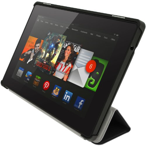 igadgitz Schwarz PU Ledertasche Hülle Smart Cover für Amazon Kindle Fire HD 7.0″ 2 Gen 2013 mit Multi Winkelbetrachtungs Stand + Auto Sleep/Wake + Displayschutzfolie - 5