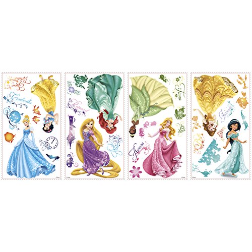 Roommates 21990 – Disney Prinzessinnen Wandtattoos/Sticker mit Glitzer, geblistert, 4 Blätter, 37 Elemente - 3