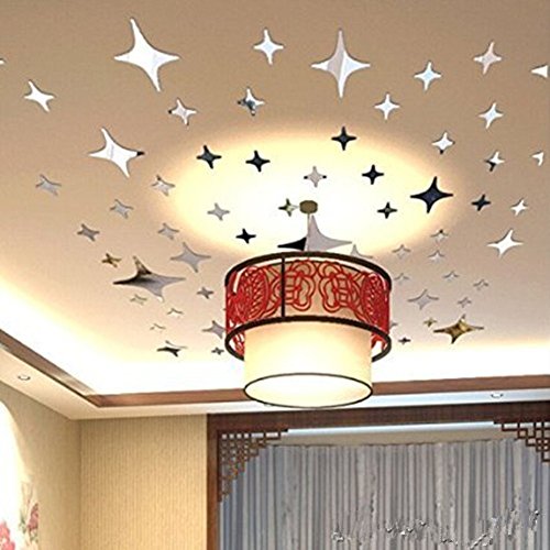 8cm 50 Stück Silber Bling-Bling Spiegel-Oberflächen Stern-Aufkleber DIY 3D Peel & Stick Spiegel Abziehbild Kunst Wandaufkleber Kids Kinderzimmer Kindergarten Decke Dekorative Home Decor Dekoration Wandsticker - 2
