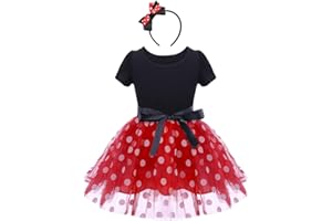 IWEMEK Infant Baby Toddlers Girls Christmas Polka Dots Birthday Princess Bowknot Tutu Dress Halloween Xmas Cosplay Carnival Pageant Cute Mouse Dress Up Fancy Costume Party Outfits with Headband 1-6Y