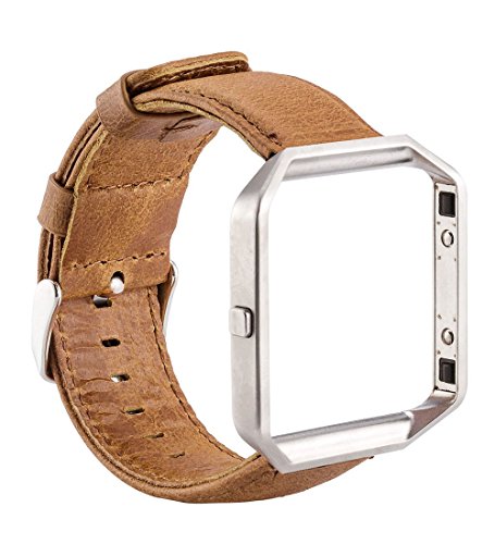 Leder Armband für Fitbit Blaze, MroTech Armband mit Metallrahmen, Uralt Stil Echtes Leder Uhrenarmband für Fitbit Blaze Smartwatch - 4