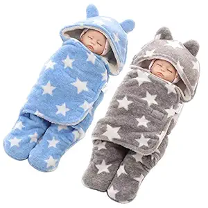 MY NEWBORN Super Soft Baby Wrapper Blanket for Boys and Girls Blue Grey -Combo of 2