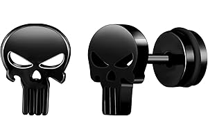 Yumilok Boucles d'oreilles Inoxydable pour Hommes: Rétro Clous d'oreilles Piercing à Vis - Boucle d'oreille Crâne Bijoux Fantaisie Halloween Adolescents Décoration