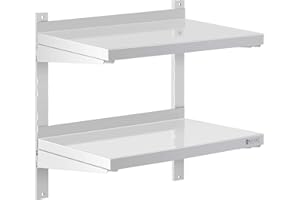 Royal Catering Stainless Steel Wall Shelf Kitchen Shelf Commercial Kitchen 2 Shelves 40x60cm RCWR-600.4 (Shelf Thickness 3.5cm, Load Capacity/Shelf 20kg)