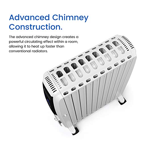 Pro Breeze Radiateur Numerique à Bain d'Huile avec 10 Colonnes, Minuteur Intégré, 4 Puissances de Chauffage,Thermostat, 2500W, Télécommande
