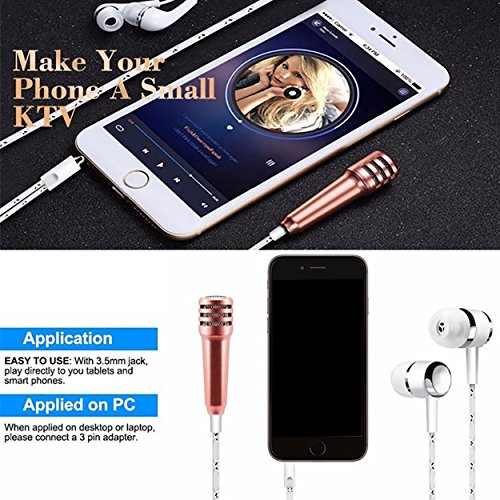 jeyplus, 2018Â nuovo interno orecchio per il piacere Mini Jack 3.5Â mm Studio microfono professionale karaoke Micro portatile per tutti gli smartphone come iPhone, iPad, Samsung, HTC, ecc...