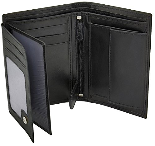 RAS Mens RFID Blocking Soft Leather Trifold Wallet Credit Card Holder Id Window and Coin Pouch 503 (Black)