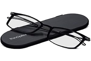 ThinOptics Brooklyn Reading Glasses 2.50 Rectangular Black Frames With Milano Magnetic Case - Thin Lightweight Compact Readers 2.50 Strength
