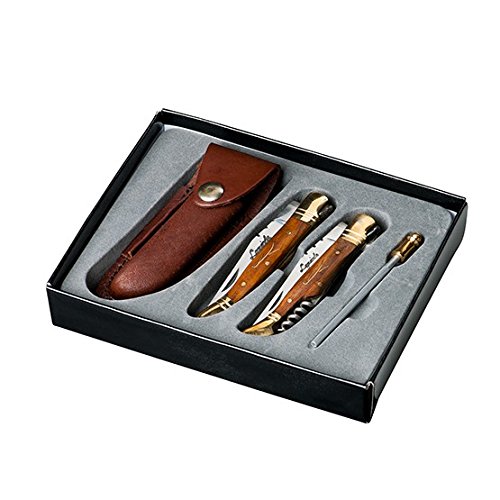 Preisvergleich Produktbild Set 2 Messern Laguiole + Ledertasche